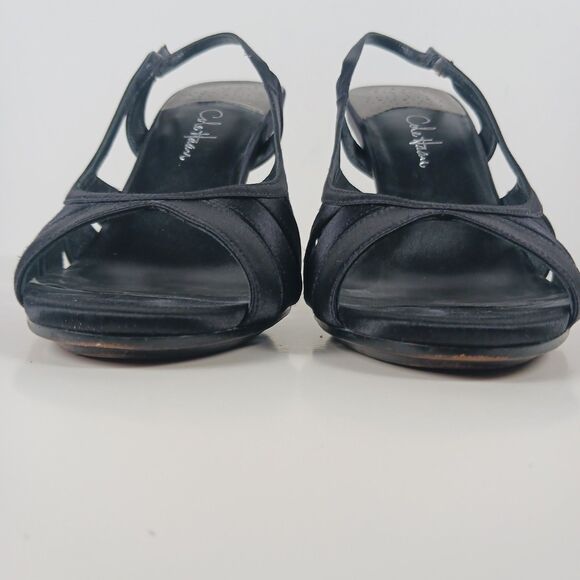 Cole Haan Sari Air Sling Black Satin Size 8.5 Open Toe Heels Air Tech Footbed - Picture 13 of 16